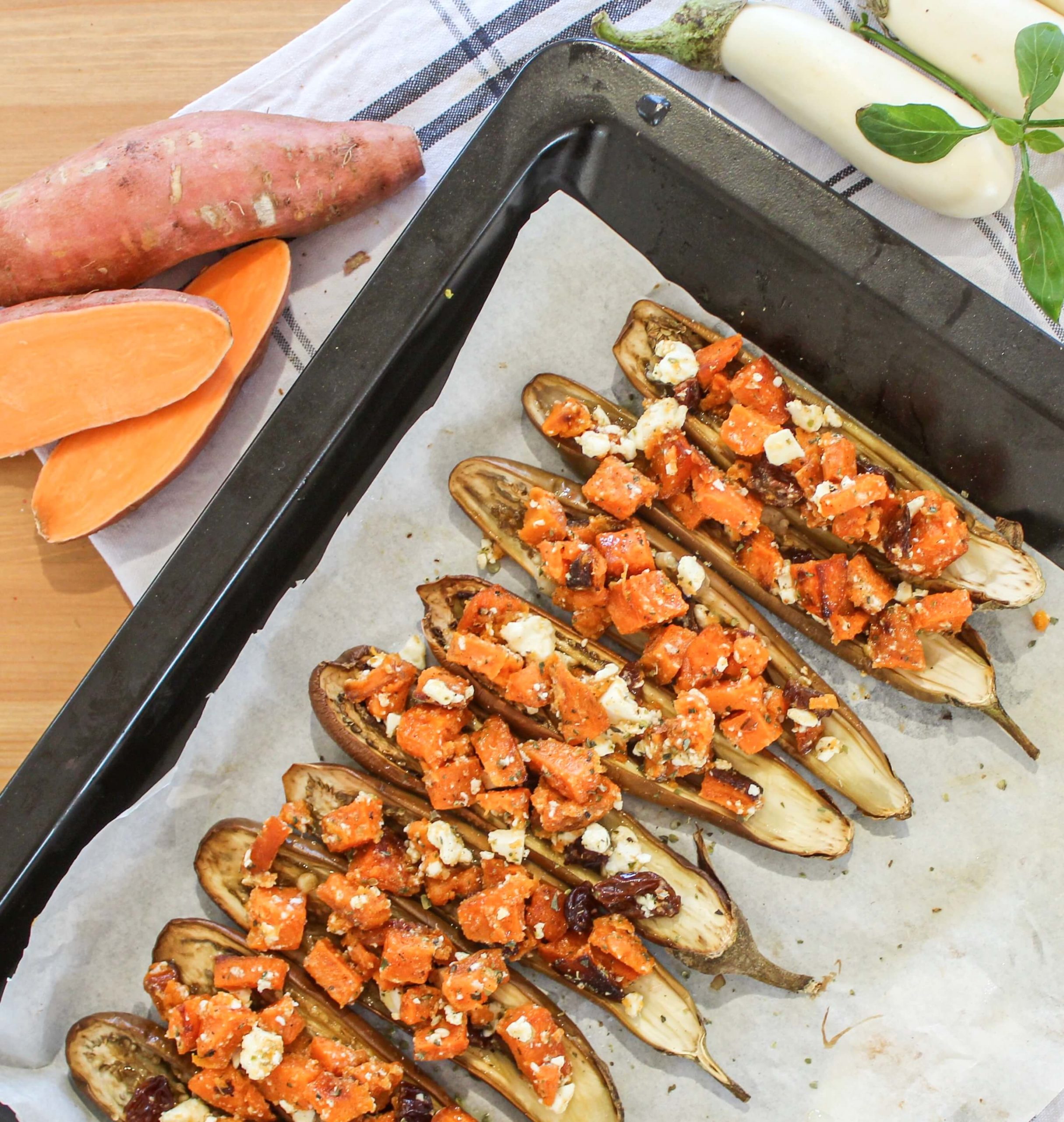 Baked White Eggplant Boats